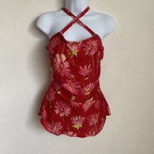 Ceeb Womens 12 One Piece Swimdress Red Yellow Floral Swimsuit Pin-up